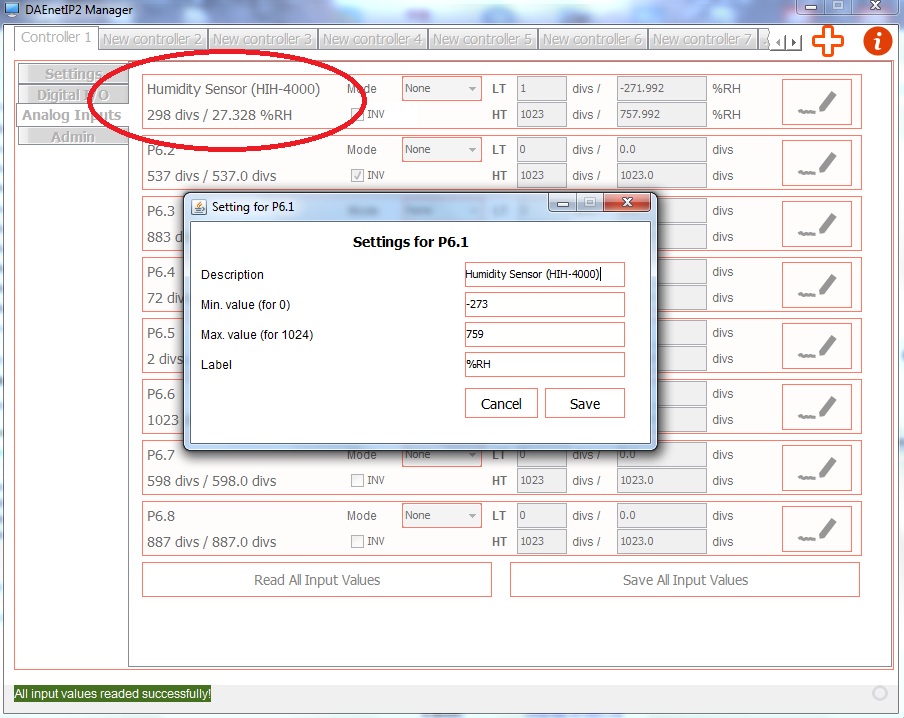 DAEnetIP2 Manager settings for HIH-4000