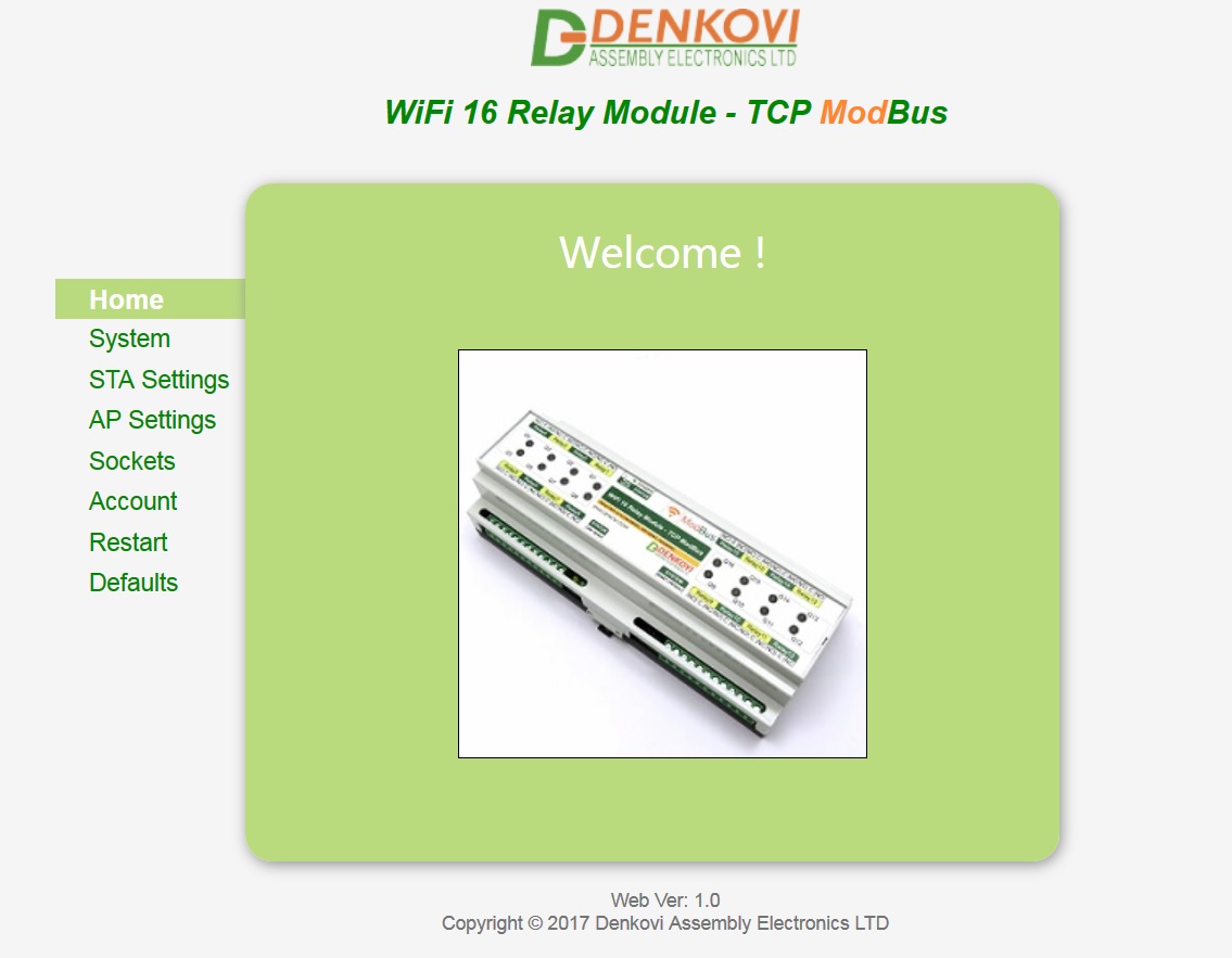 Wi-Fi 16 Relay Module ModBus TCP - web server