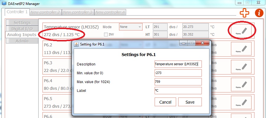 DAEnetIP2 Manager settings for LM355Z