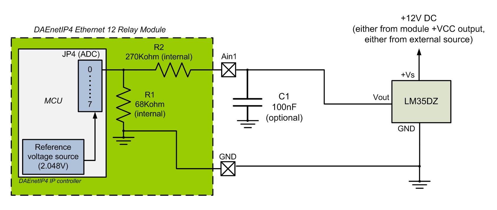 Connecting LM35DZ (temperature sensor) to DAEnetIP4